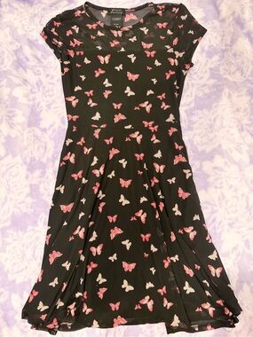 Hot Topic Sweet Society Black Butterfly Print Dress w/ Pockets